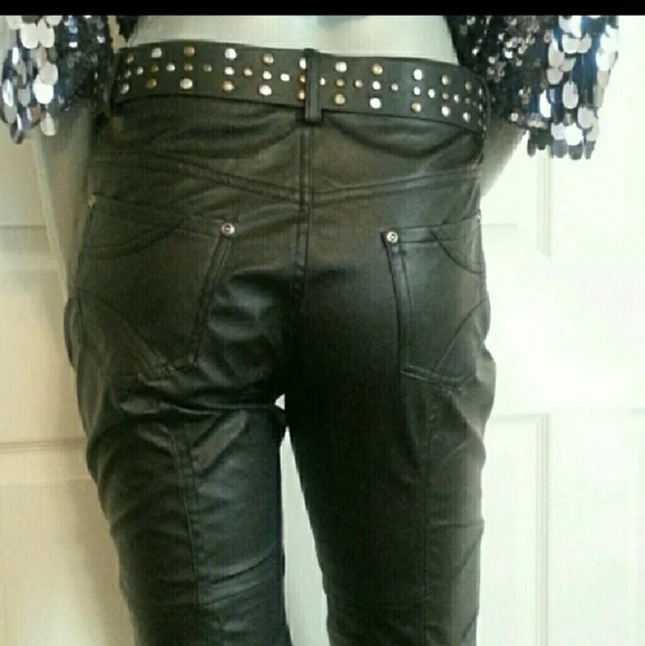 Vegan Faux Leather Moto Jeans - Picture 2 of 5